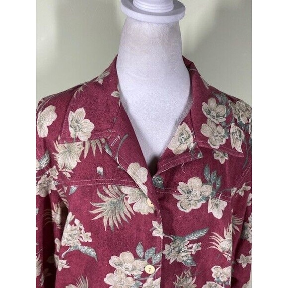 LA Chemise Womens Petite Sz LP Red Floral Linen Blend Shacket Grandmacore - Picture 2 of 9